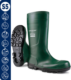 BOTA DE AGUA VERDE DE SEGURIDAD S5 PVC CAÑA ALTA ANIBAL DUNLOP NB2KL01V