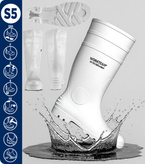 BOTA POCERA BLANCA NITRILO Y PVC PUNTERA Y PLANTILLA DE ACERO S5 WORKTEAM P2401