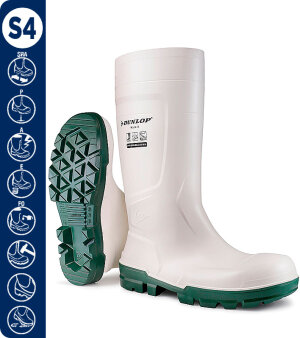 BOTA DE AGUA BLANCA DE SEGURIDAD S4 PVC CAÑA ALTA ANIBAL DUNLOP NB1JB01BL