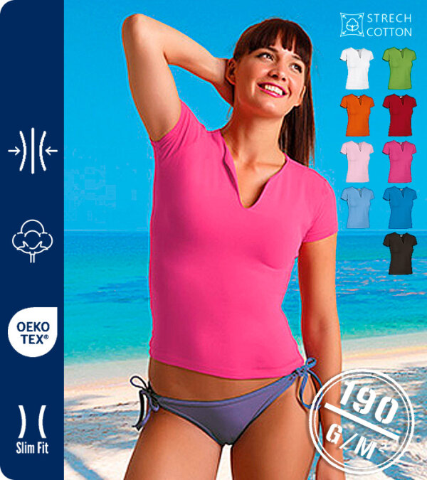CAMISETA MUJER  CUELLO LAGRIMA TEJIDO ELÁSTICO 190 Grms. VALENTO CANCUN