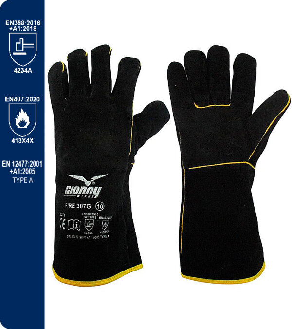 GUANTES DE SOLDADURA DE SERRAJE 34CM FIRE 307G PAYPER. PACK 12 UDS.