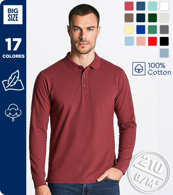 POLO 100% ALGODÓN MANGA LARGA 210g MUKUA PL200UW/UC HOBART