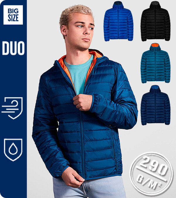 CHAQUETA HOMBRE ACOLCHADA RELLENO TACTO PLUMA Y CAPUCHA. 290Grms. ROLY NORWAY 5090