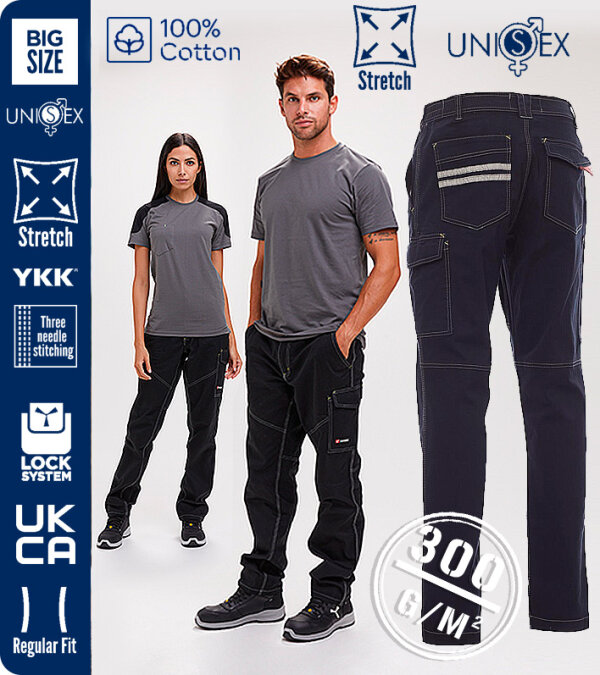 PANTALÓN UNISEX TEJIDO ELÁSTICO STRECH ALGODÓN 300 Grms. WORKER STRETCH PAYPER 