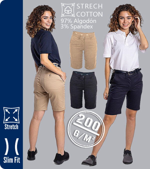 BERMUDAS MUJER TEJIDO ELÁSTICO STRECH FRESCO FLORIDA 200 Grms. TEXTIL-R 460