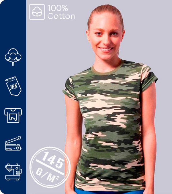 CAMISETA  MUJER  CAMUFLAJE  REGULAR LADY COMFORT 145 Grms. JHK TSRLCMF