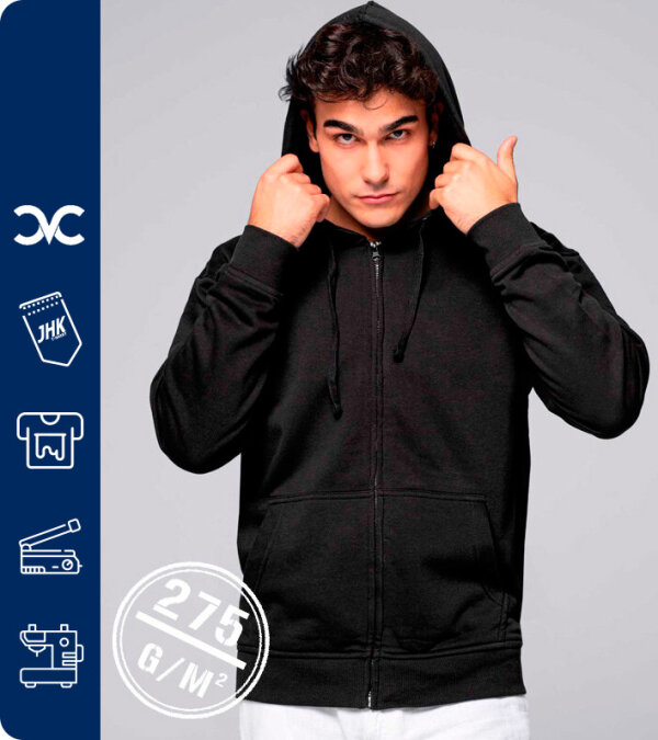 SUDADERA CAPUCHA CREMALLERA COMPLETA 80%ALGODÓN  CVC-275 Grms. JHK SWHOOD275