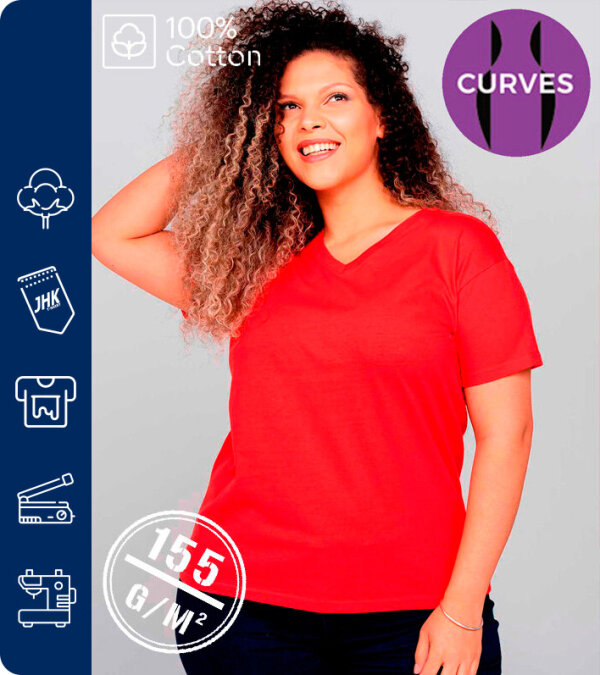 CAMISETA ALGODÓN LADY CURVES V-NECK 155 Grms. JHK CURVSPICO