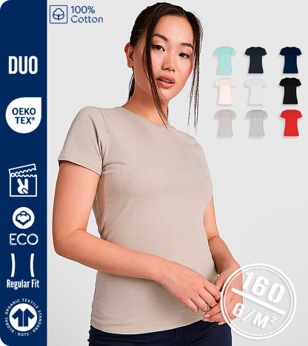 CAMISETA MUJER MANGA CORTA ENTALLADA  100% ALGODÓN ORGÁNICO  160 Grms. ROLY GOLDEN WOMAN 6696
