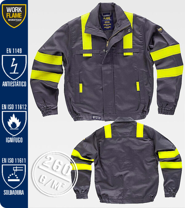 CAZADORA PARA SOLDADOR, IGNÍFUGA Y ANTIESTÁTICA DE TRIPLE COSTURA 260 Grms WORKTEAM B1194