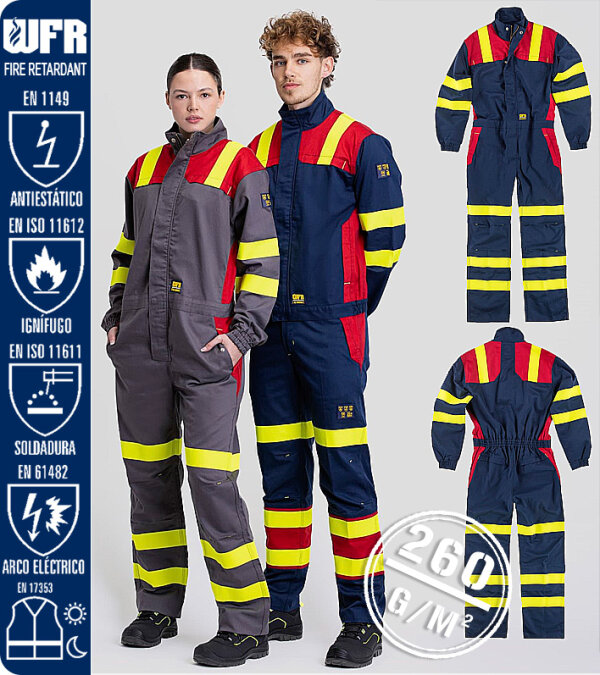 BUZO IGNÍFUGO Y ANTIESTÁTICO CON PROTECCIÓN PARA SOLDADURA Y ARCO ELÉCTRICO CINTAS REFLECTANTES 260 Grms WORKTEAM C5099