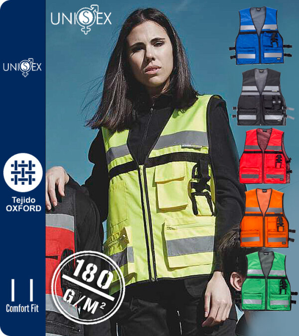 CHALECO A.V. TEJIDO OXFORD CON AJUSTES LATERALES 180 GRMS- WORKTEAM C3601