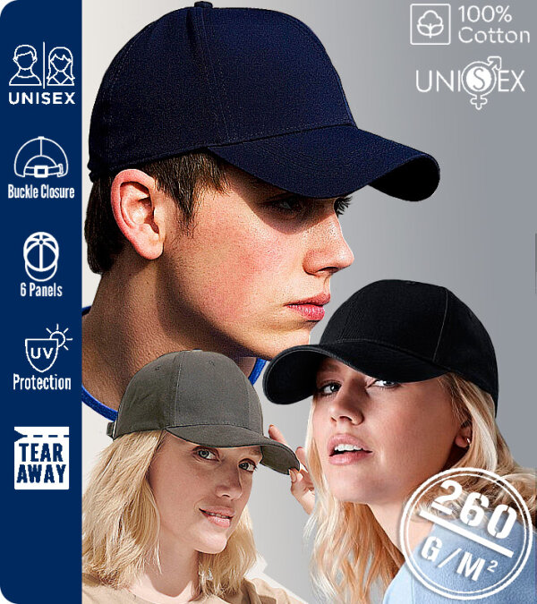 GORRA UNISEX 6 PANELES ALGODÓN VISERA PRECURVADA HEBILLA AJUSTABLE PAYPER ILLINOIS- Pack 5 Uds.