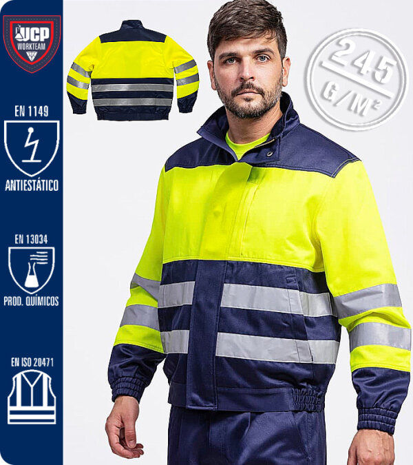 CAZADORA  ANTIESTÁTICA CON PROTECCIÓN CONTRA PRODUCTOS QUÍMICOS, DE ALTA VISIBILIDAD 245 Grms WORKTEAM B1195