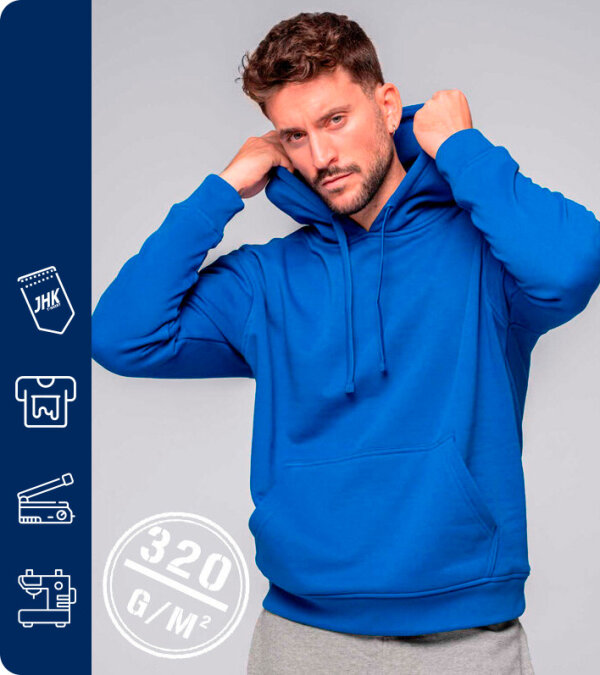 SUDADERA CAPUCHA KANGAROO 80% ALGODÓN 320Grms. JHK SWKNG320