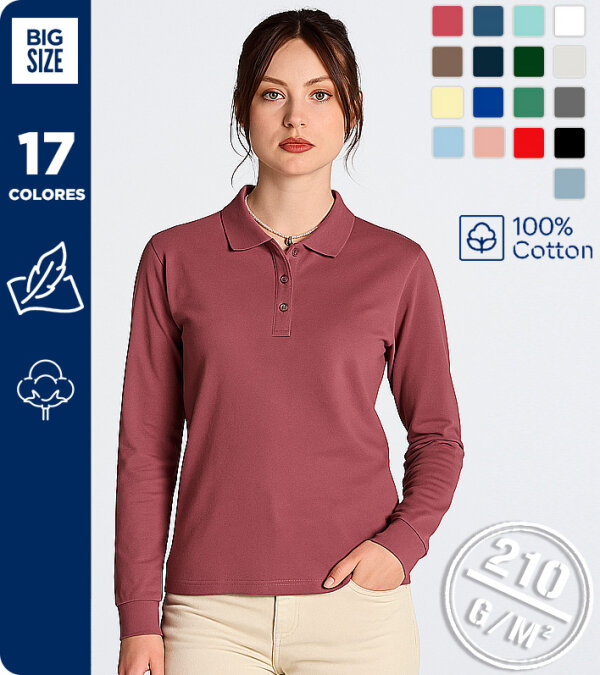 POLO 100% ALGODÓN MANGA LARGA MUJER 210g MUKUA PL200WW/WC HOBART WOMAN