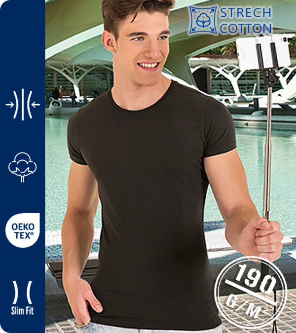 CAMISETA HOMBRE MANGA CORTA TEJIDO ELÁSTICO CORTE AJUSTADO 190 Grms. VALENTO SAIGGON