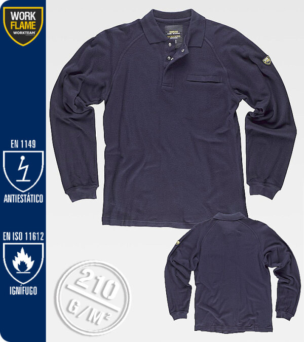 POLO IGNIFUGO Y ANTIESTÁTICO CUELLO TAPETA 3 CORCHETES 210 Grms WORKTEAM S6598