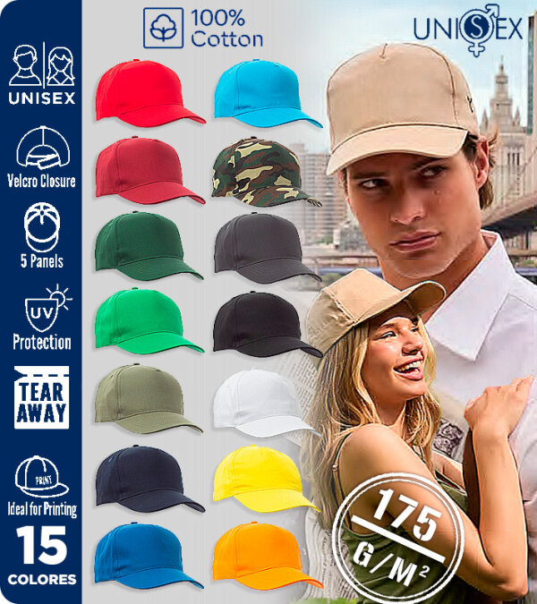 GORRA UNISEX 5 PANELES ALGODÓN VISERA PRECURVADA PAYPER NEW YORK-Pack 5 Uds.