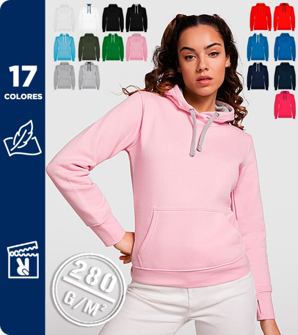 SUDADERA CAPUCHA MUJER 50% ALGODÓN 280Grms. ROLY URBAN WOMAN 1068