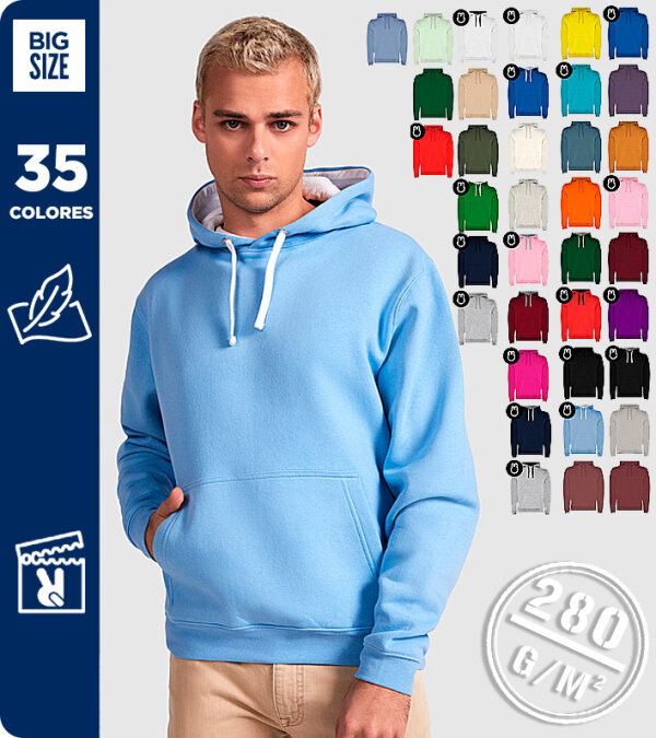 SUDADERA CAPUCHA HOMBRE 50% ALGODÓN 280Grms. ROLY URBAN 1067