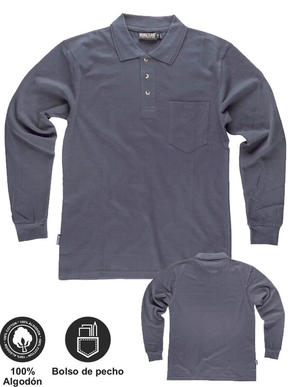 POLO 100% ALGODÓN MANGA LARGA CON BOLSILLO 230 Grms WORKTEAM S6508
