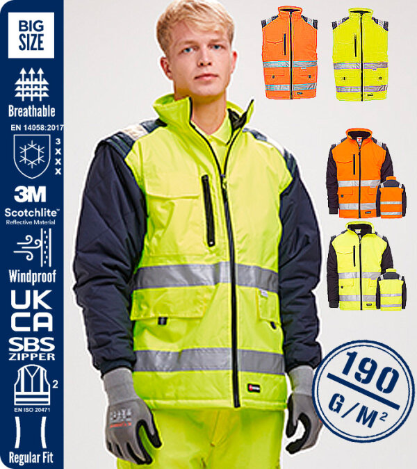 CHAQUETA LIGERA ANTIFRÍO BICOLOR ALTA VISIBILIDAD MANGAS EXTRAÍBLES 190 Grms. HIWAY PAYPER