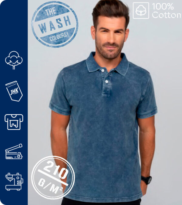 POLO ALGODÓN WASH HOMBRE  -210Grms. JHK PORA210