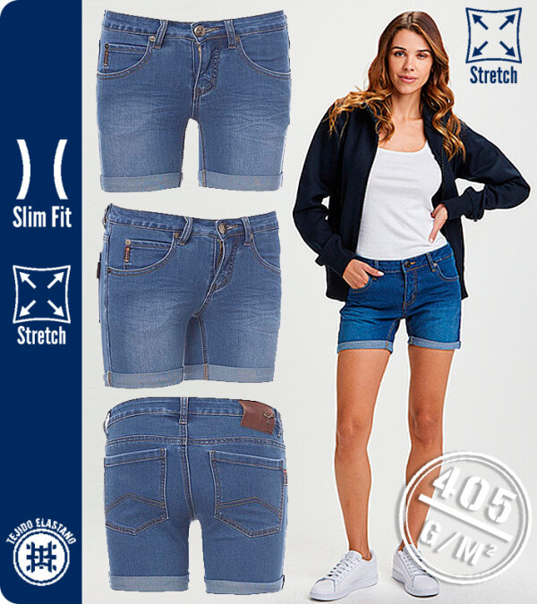 BERMUDAS VAQUERA MUJER  PERNERA CON VUELTA STRETCH 405Grms. CALIFORNIA PAYPER