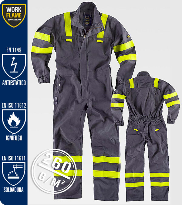 BUZO IGNIFUGO Y ANTIESTÁTICO CINTAS REFLECTANTES 260 Grms WORKTEAM C5094