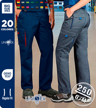 PANTALÓN BICOLOR UNISEX MULTIBOLSILLOS 250Grms. VALENTO THUNDER