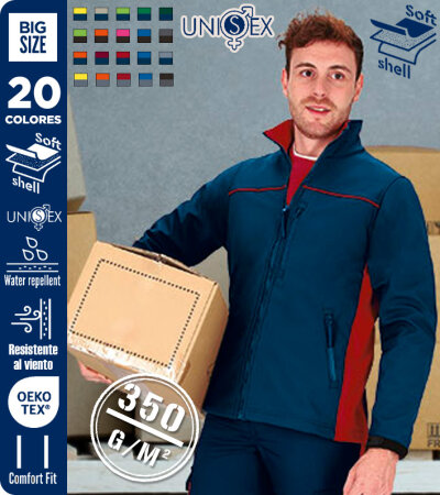CHAQUETA SOFTSHELL BICOLOR TRICAPA - 3 BOLSILLOS 350Grms. VALENTO THUNDER 