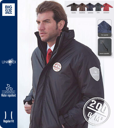CHAQUETA/CAZADORA TIPO PARKA IMPERMEABLE CON CAPUCHA  UNISEX 200 Grms. TEXTIL-R MIRAFLORES 201