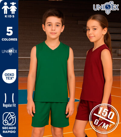 CONJUNTO DEPORTIVO NIÑO Csta. SIN MANGAS CUELLO PICO Y PANTALÓN CORTO  150 Grms. VALENTO HOUSTON