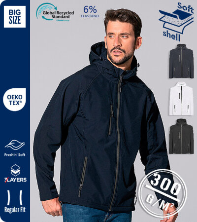 CHAQUETA SOFTSHELL TRICAPA CON CAPUCHA -INTERIOR FORRO POLAR -JHK SOFTHOOD