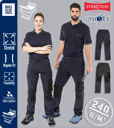 PANTALÓN UNISEX TÉCNICO BICOLOR  SOFTSHELL DETROIT 240 Grms. TEXTIL-R 471