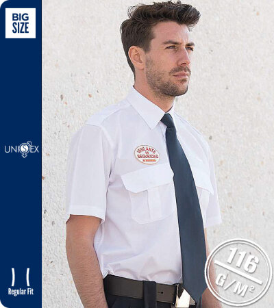 CAMISA  VIGILANTE UNISEX MANGA CORTA , CHARRETERAS Y PORTACHAPAS TEXTIL-R DENIA 120C