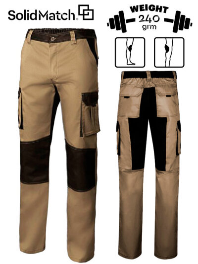 PANTALÓN BICOLOR MULTIBOLSILLOS 240 Grms. REFORZADO VELILLA 103020B  - GAMA SOLIDMATCH - 